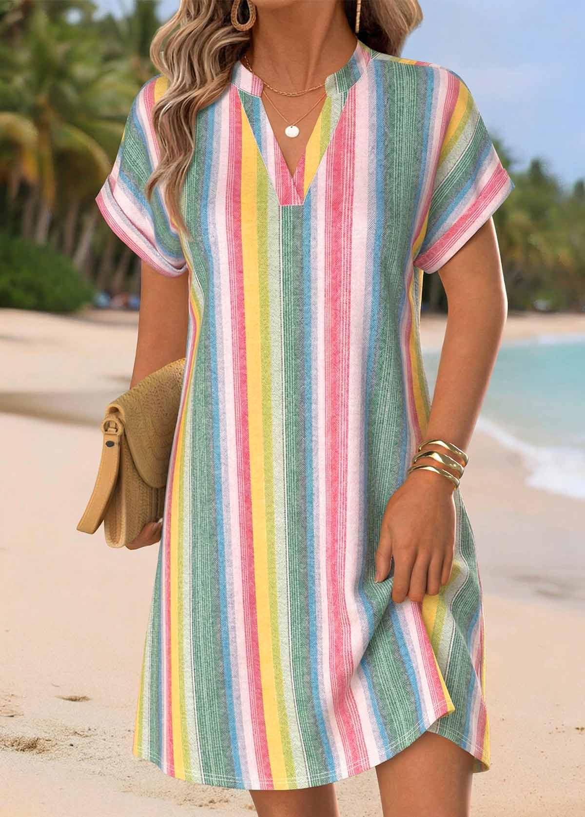 Multi Color Short Tummy Coverage Split Neck Dress | picture 