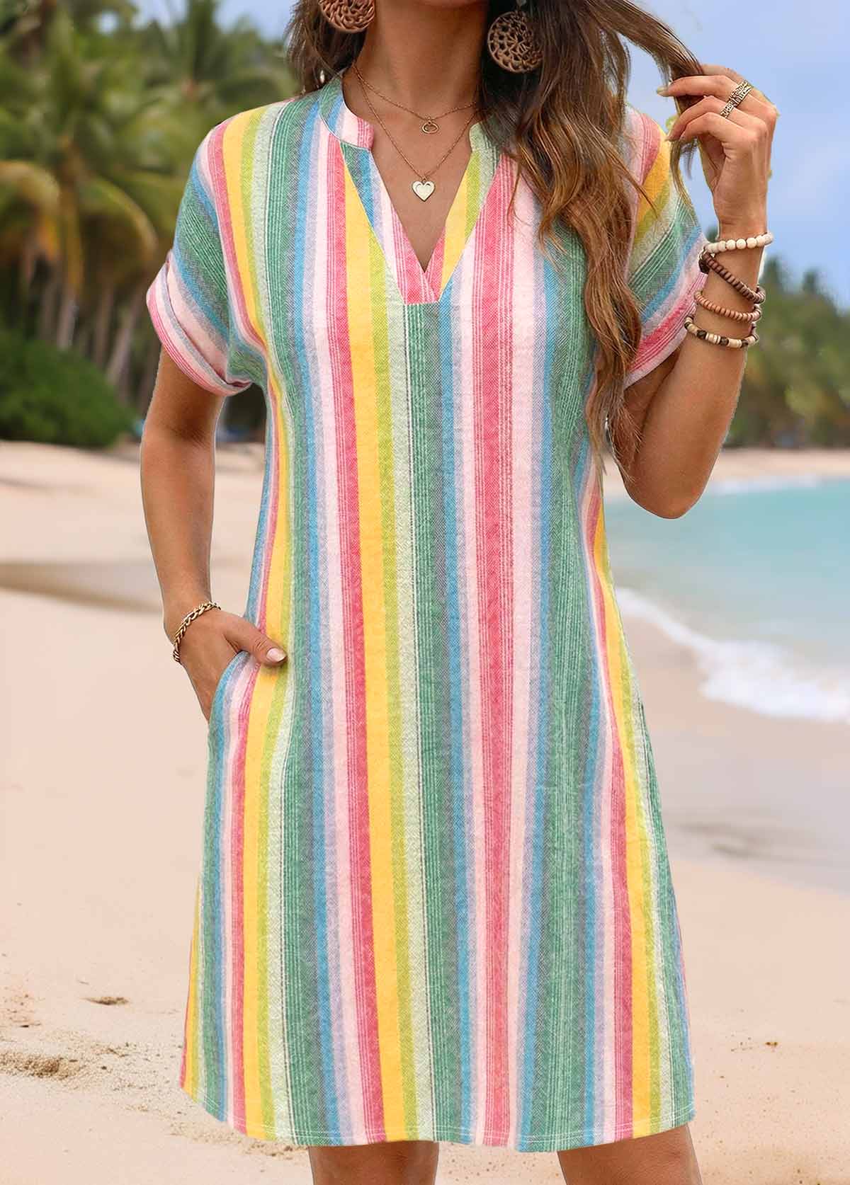 Multi Color Short Tummy Coverage Split Neck Dress | picture 