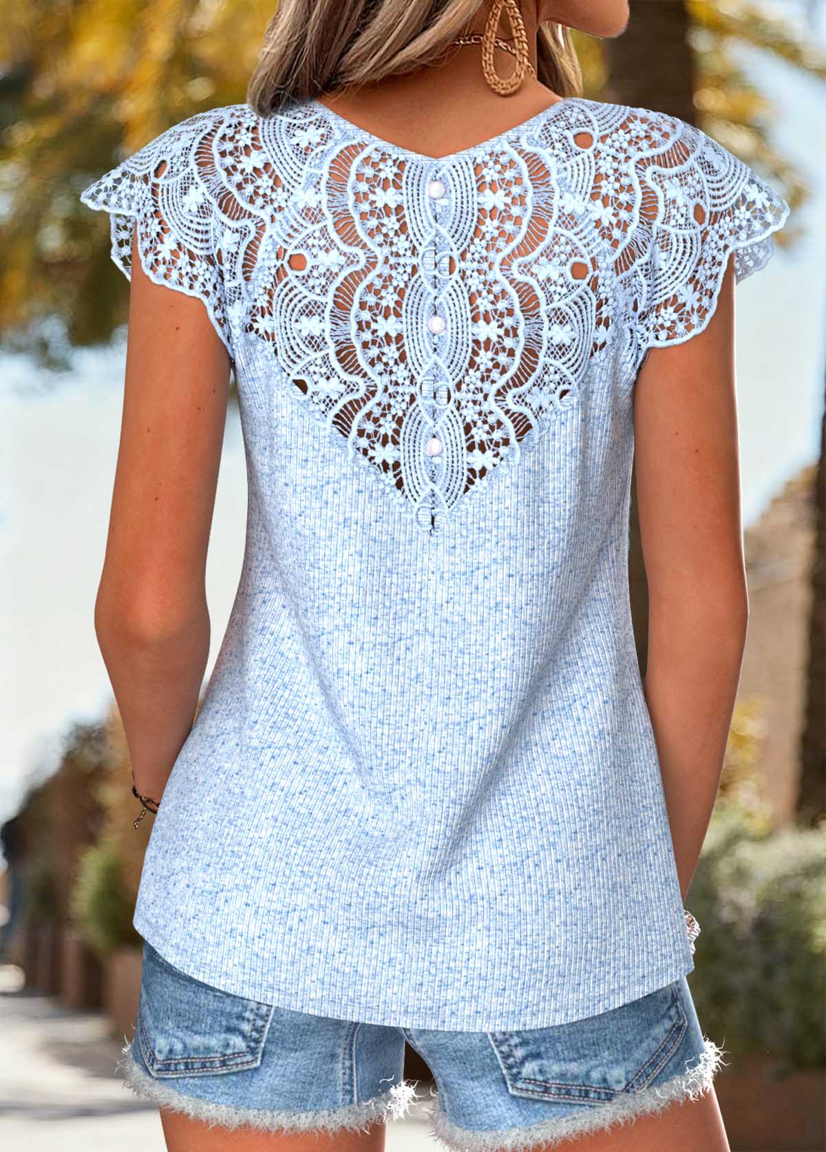 Light Blue Curved Hem Short Sleeve T Shirt | picture 