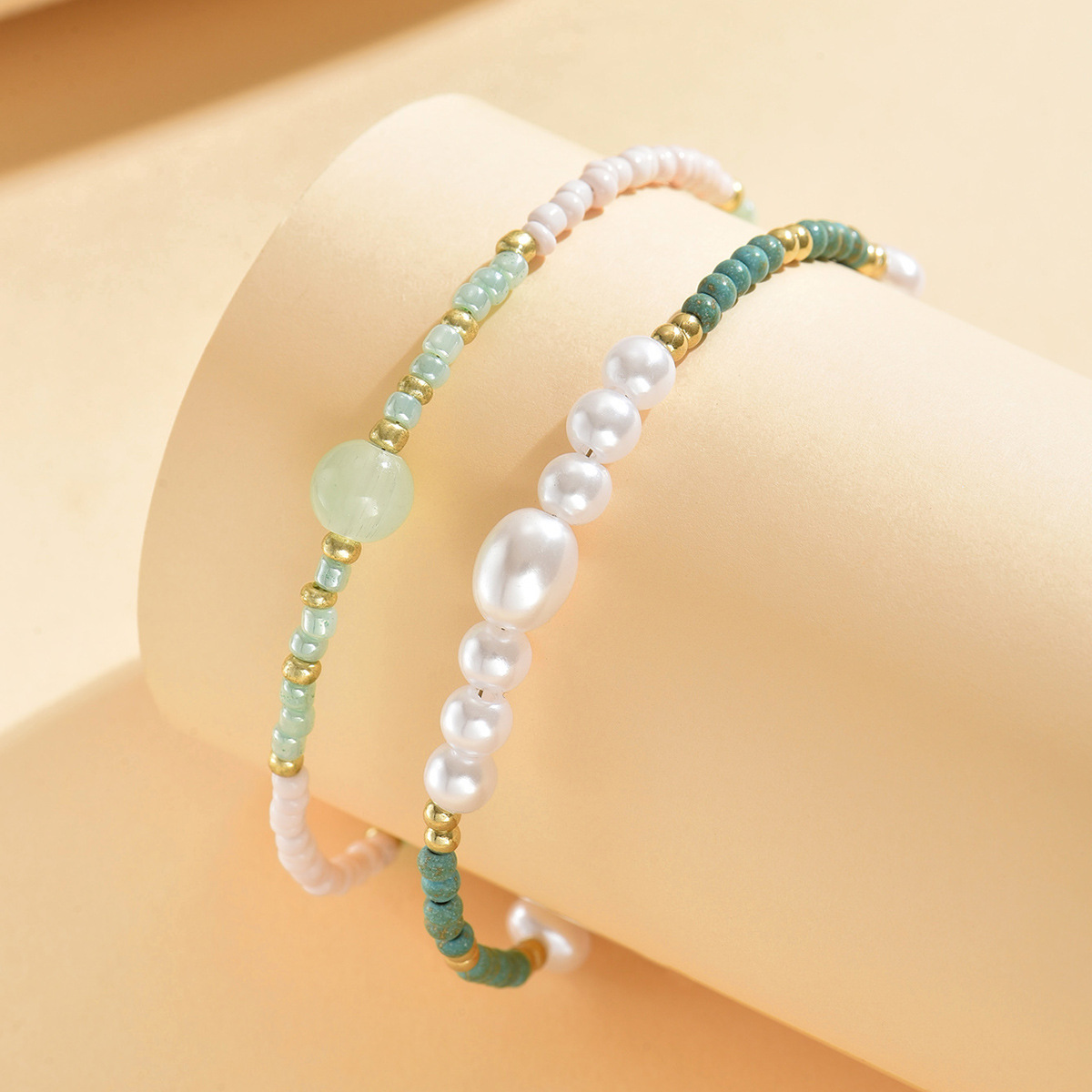 Green Color Polyresin Material Pearl Anklets | picture 