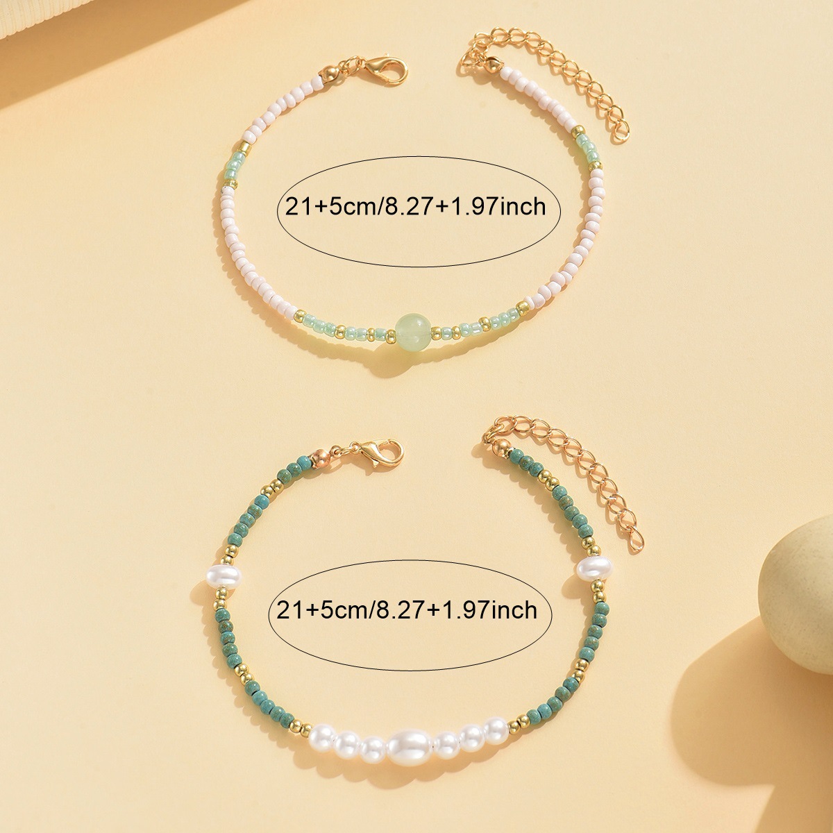Green Color Polyresin Material Pearl Anklets | picture 