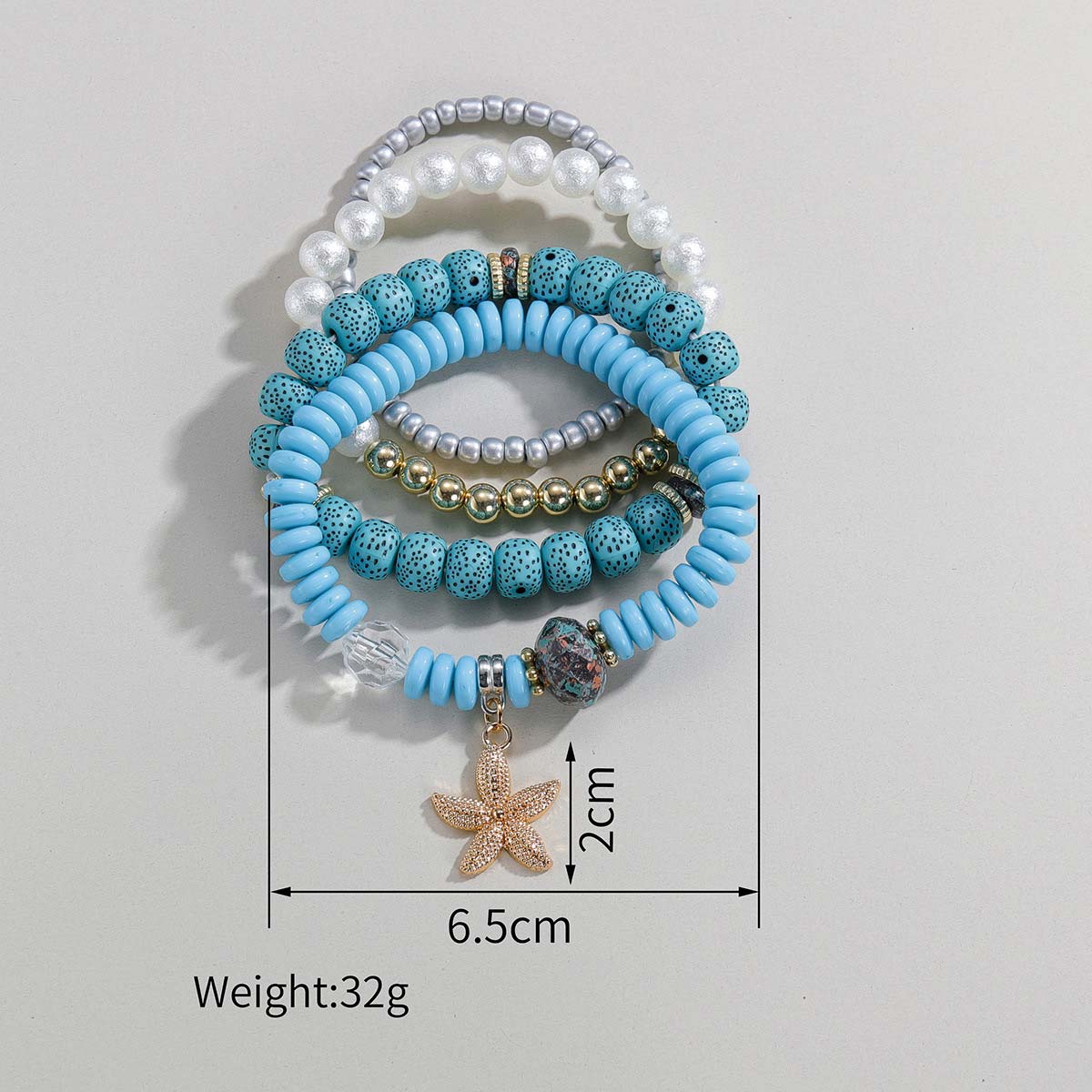 Mint Green Starfish Beaded Bracelet Set | picture 