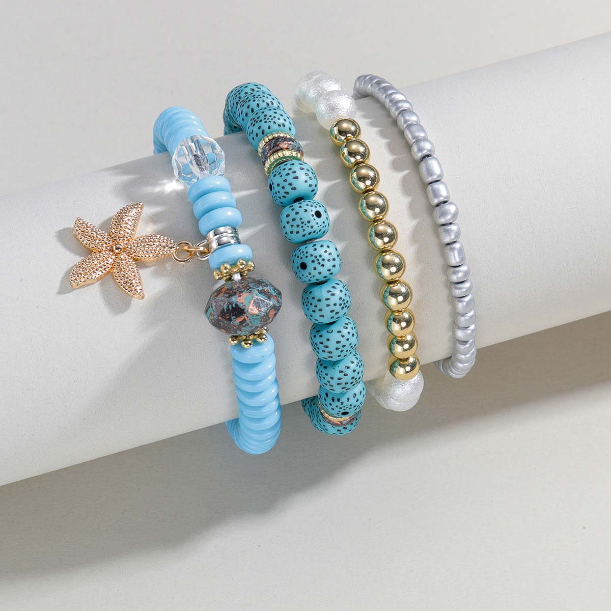 Mint Green Starfish Beaded Bracelet Set | picture 