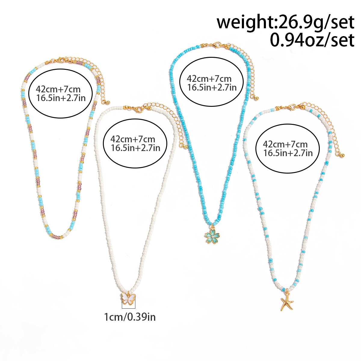 Mint Green Butterfly Beaded Alloy Necklaces | picture 