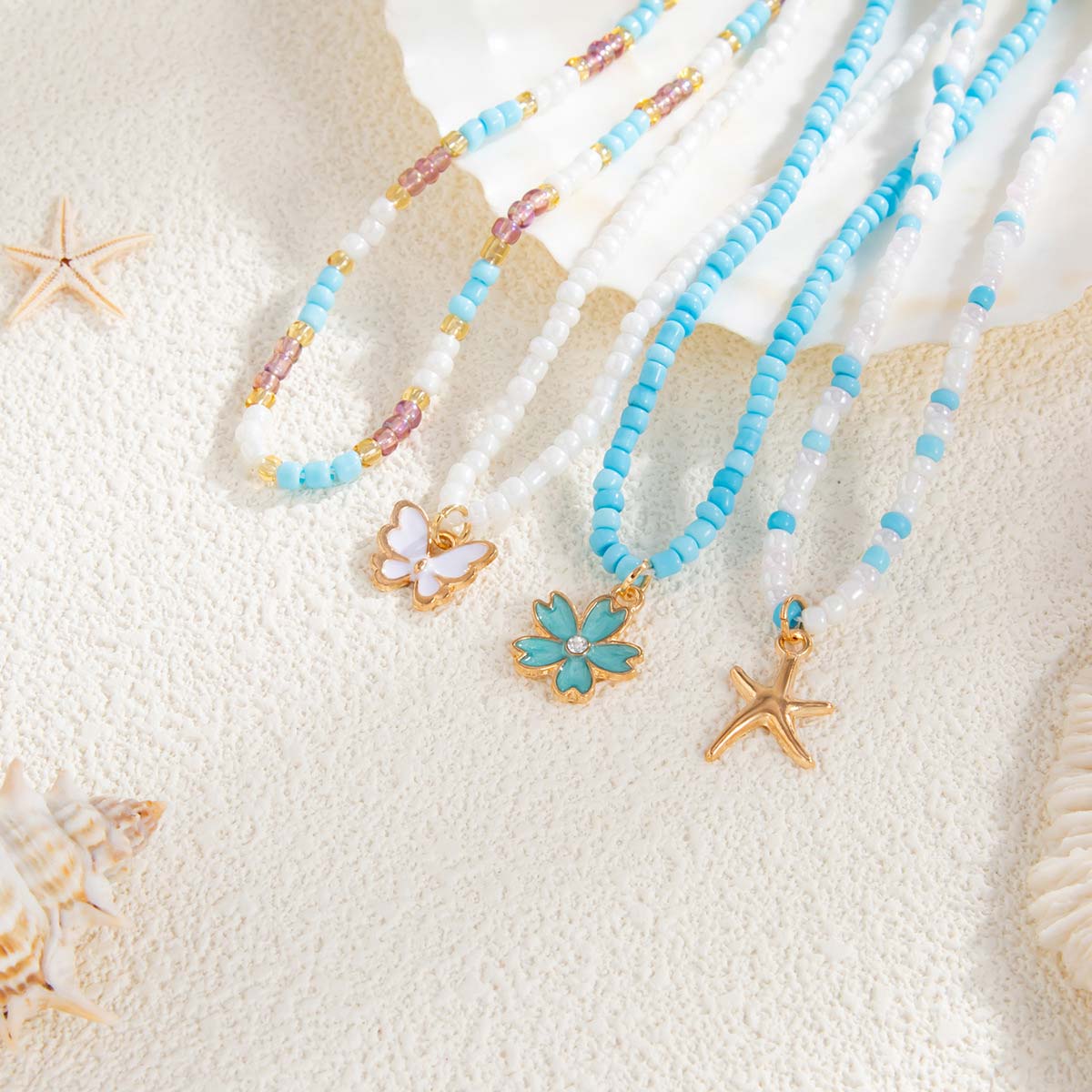 Mint Green Butterfly Beaded Alloy Necklaces | picture 