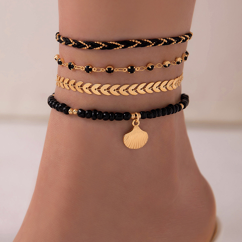 Black Color Shell Alloy Detail Anklets | picture 