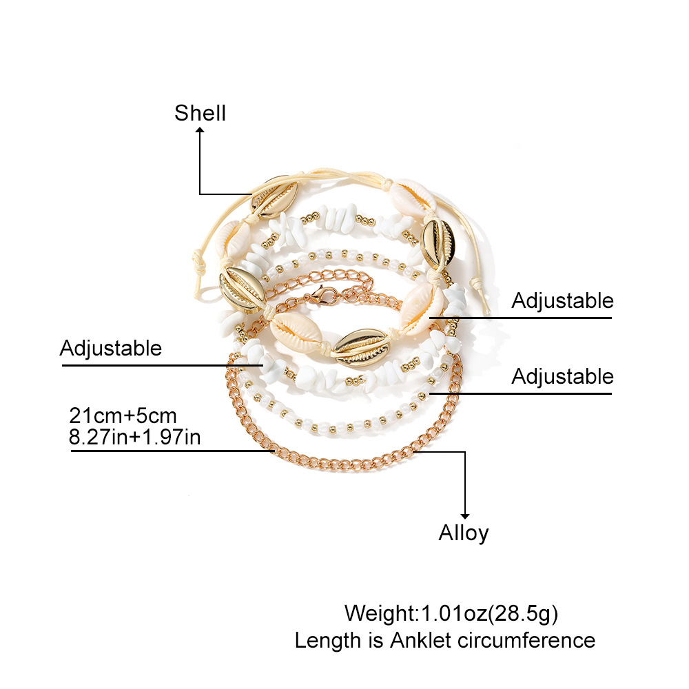 Beige Color Shell Detail Multi-layered Anklets | picture 