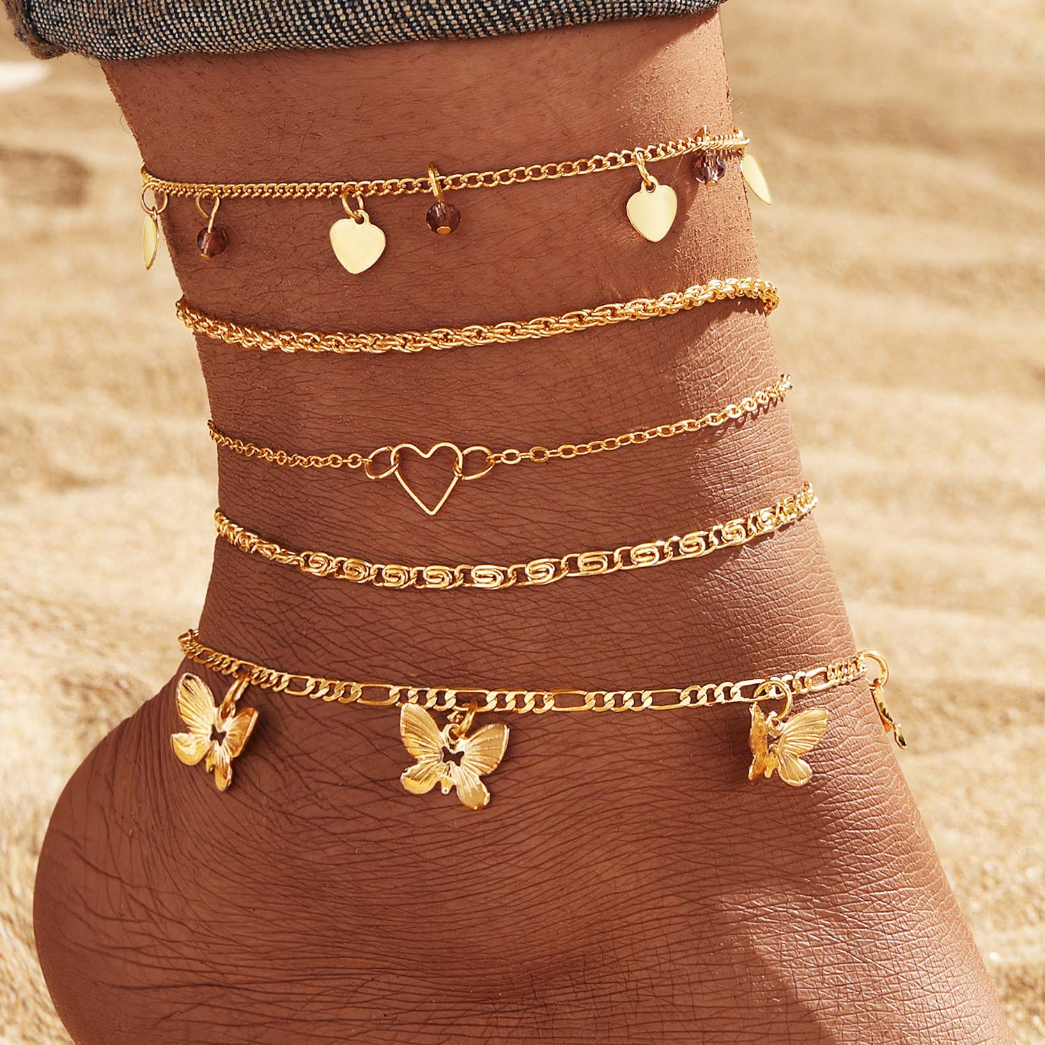 Golden Color Butterfly Alloy Detail Anklets | picture 