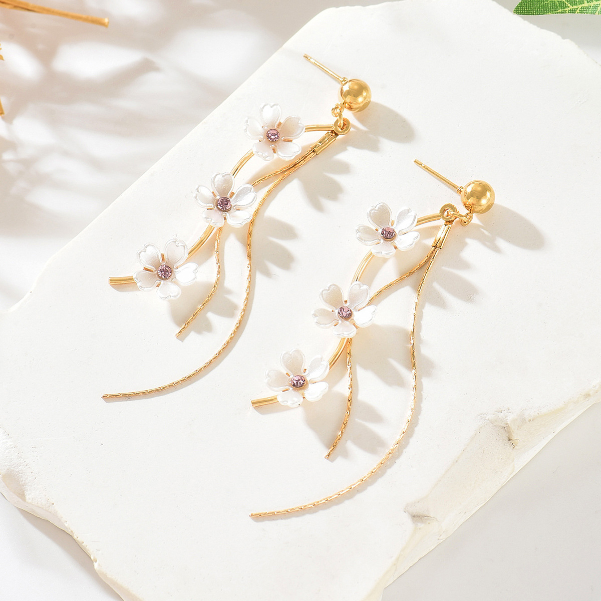 Golden Flower Tassel Design Plastic Earrings | picture 