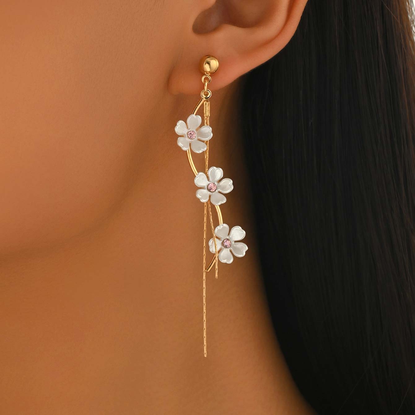 Golden Flower Tassel Design Plastic Earrings | picture 