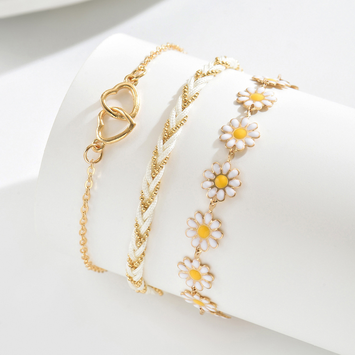 Golden Heart Daisy Flower Alloy Anklets | picture 