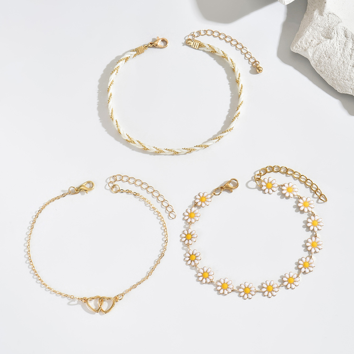 Golden Heart Daisy Flower Alloy Anklets | picture 