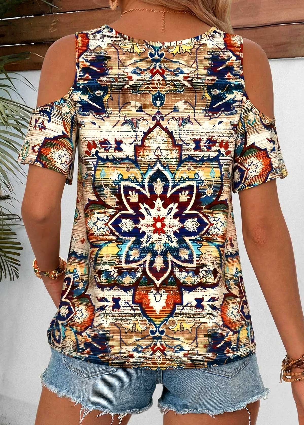 Multi Color Tribal Print Twist Short Sleeve T Shirt | picture 