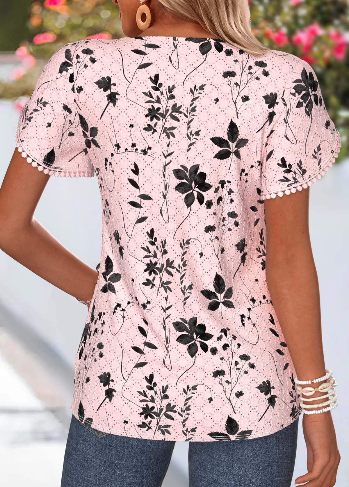 Light Pink Tummy Coverage Floral Print Short Sleeve T Shirt | picture 