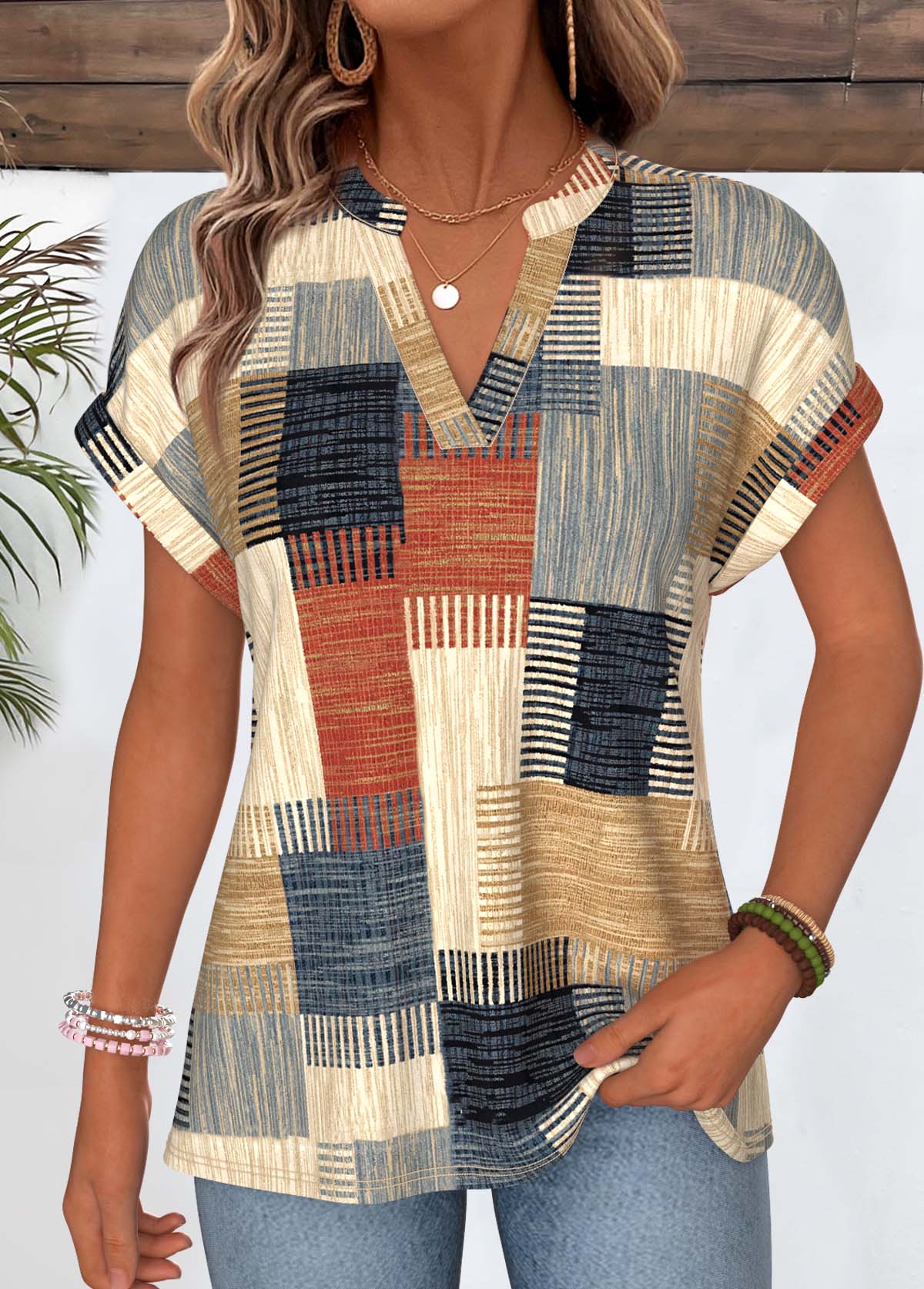 Multi Color Geometric Print Short Sleeve T Shirt | picture 