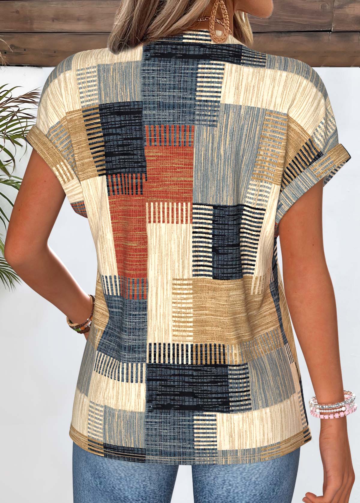 Multi Color Geometric Print Short Sleeve T Shirt | picture 