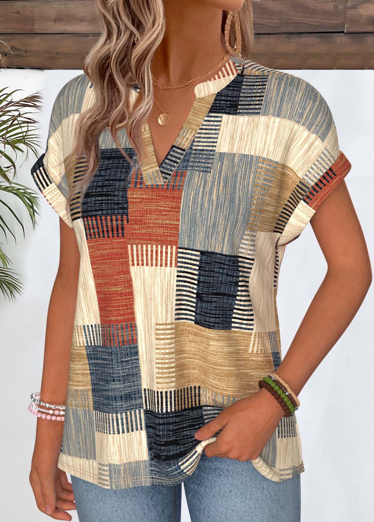 Multi Color Geometric Print Short Sleeve T Shirt | picture 