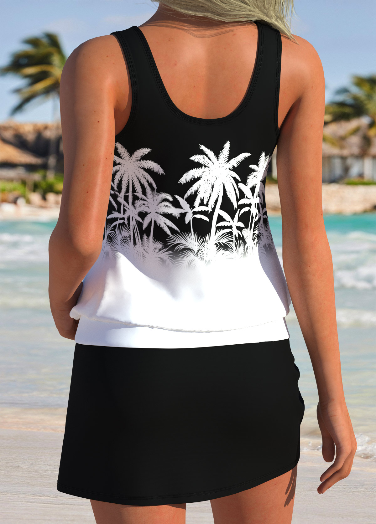 Black Mid Waisted Blouson Tankini Set | picture 