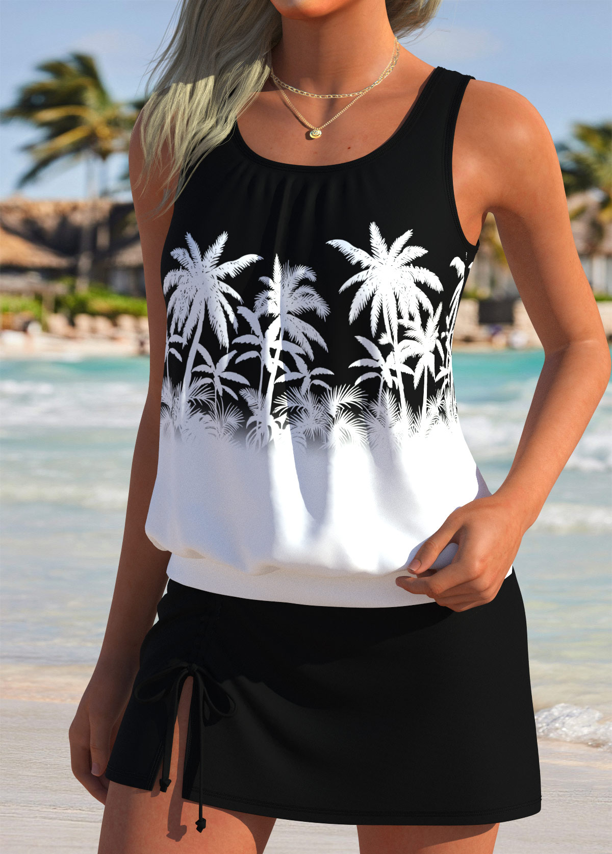 Black Mid Waisted Blouson Tankini Set | picture 