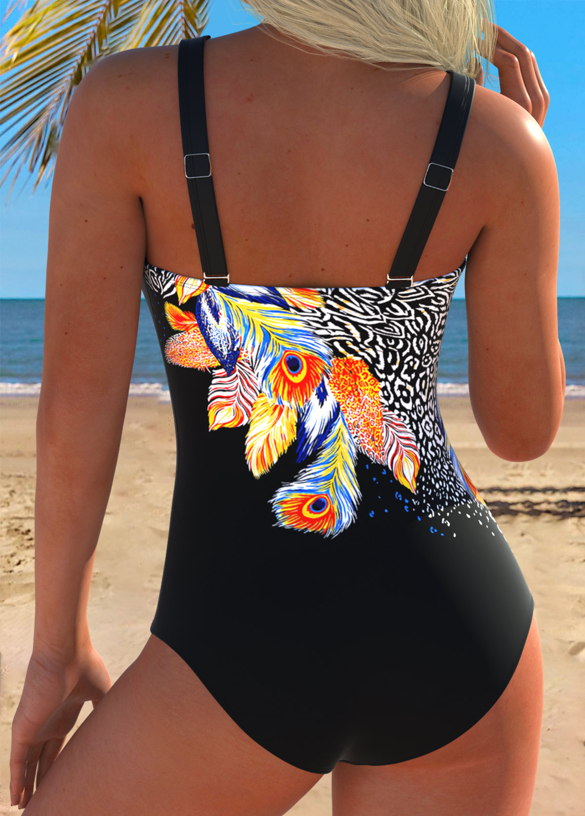 Black Tribal Print One Piece Swimwear | picture 