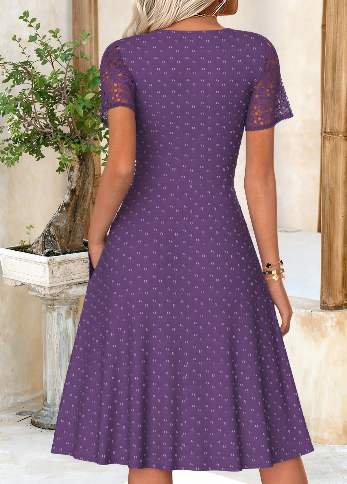 Purple Surplice Short Sleeve V Neck Dress | picture 