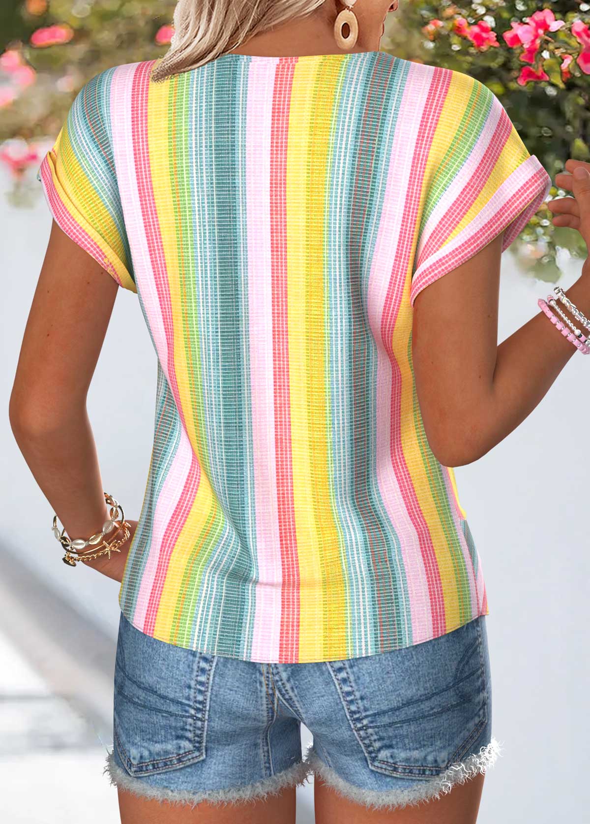 Multi Color Tummy Coverage Short Sleeve T Shirt | picture 