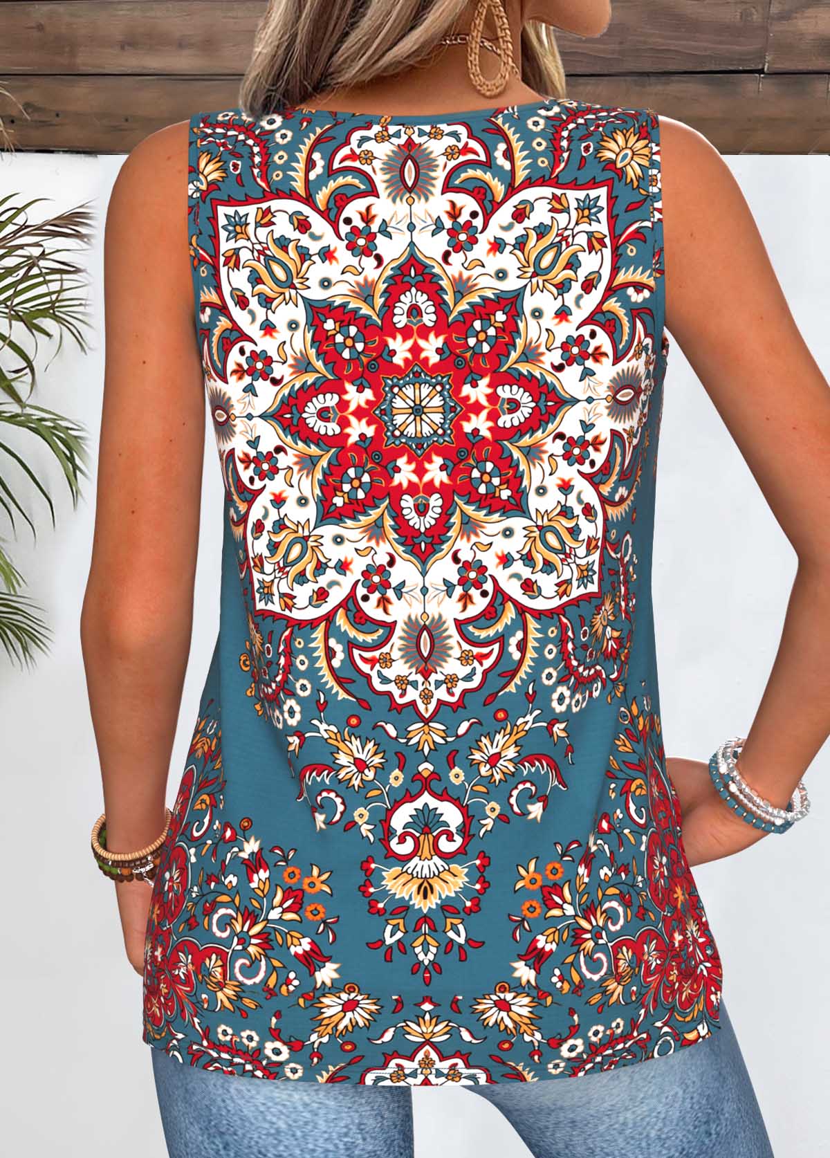 Multi Color Tribal Print Tie Sleeveless Tank Top | picture 