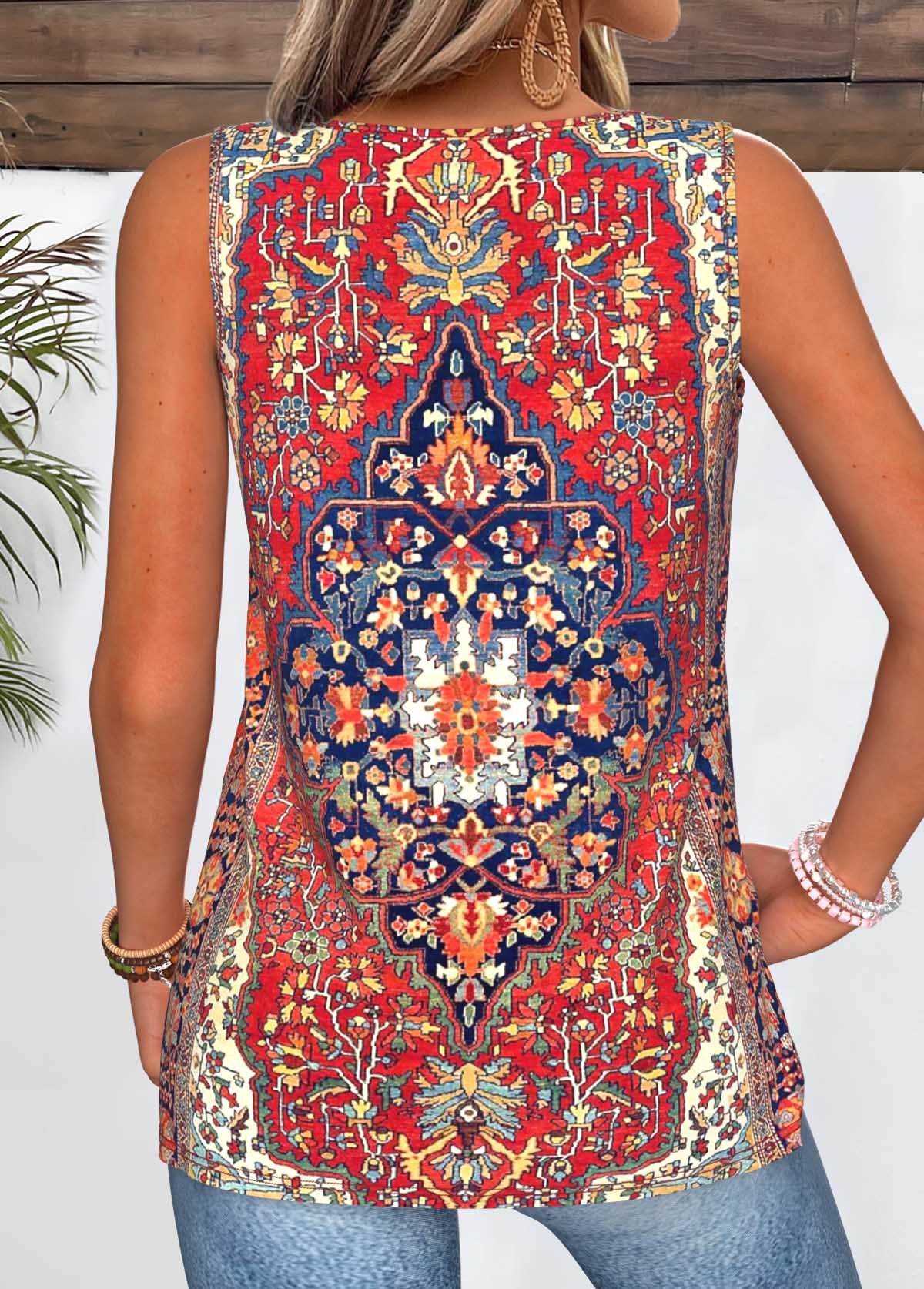 Multi Color Tribal Print Tie Sleeveless Tank Top | picture 