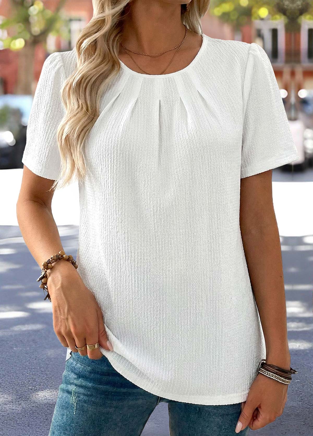 White Tummy Coverage Short Sleeve Round Neck T Shirt | picture 