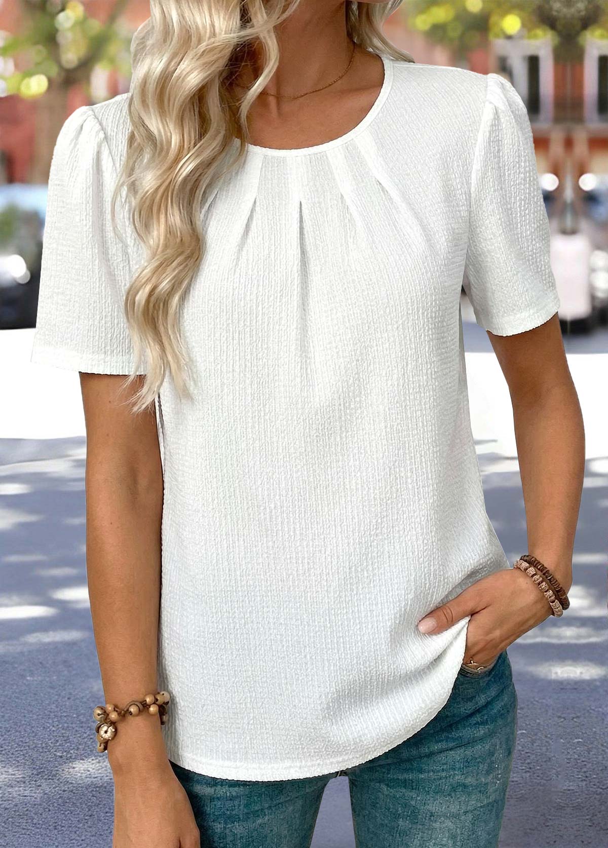 White Tummy Coverage Short Sleeve Round Neck T Shirt | picture 