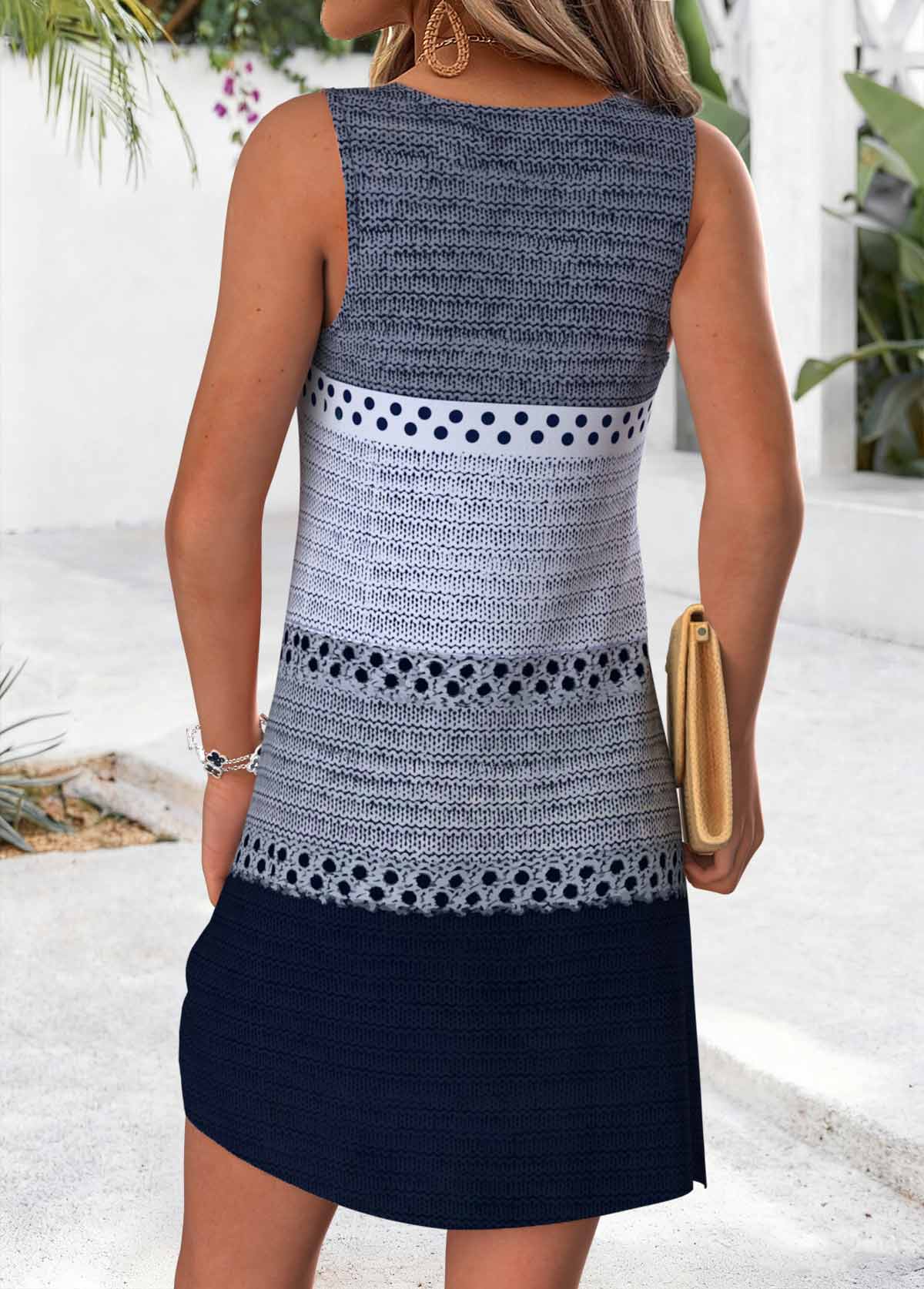 Blue Multi Stripe Print Short Tummy Coverage Sleeveless Dress | picture 