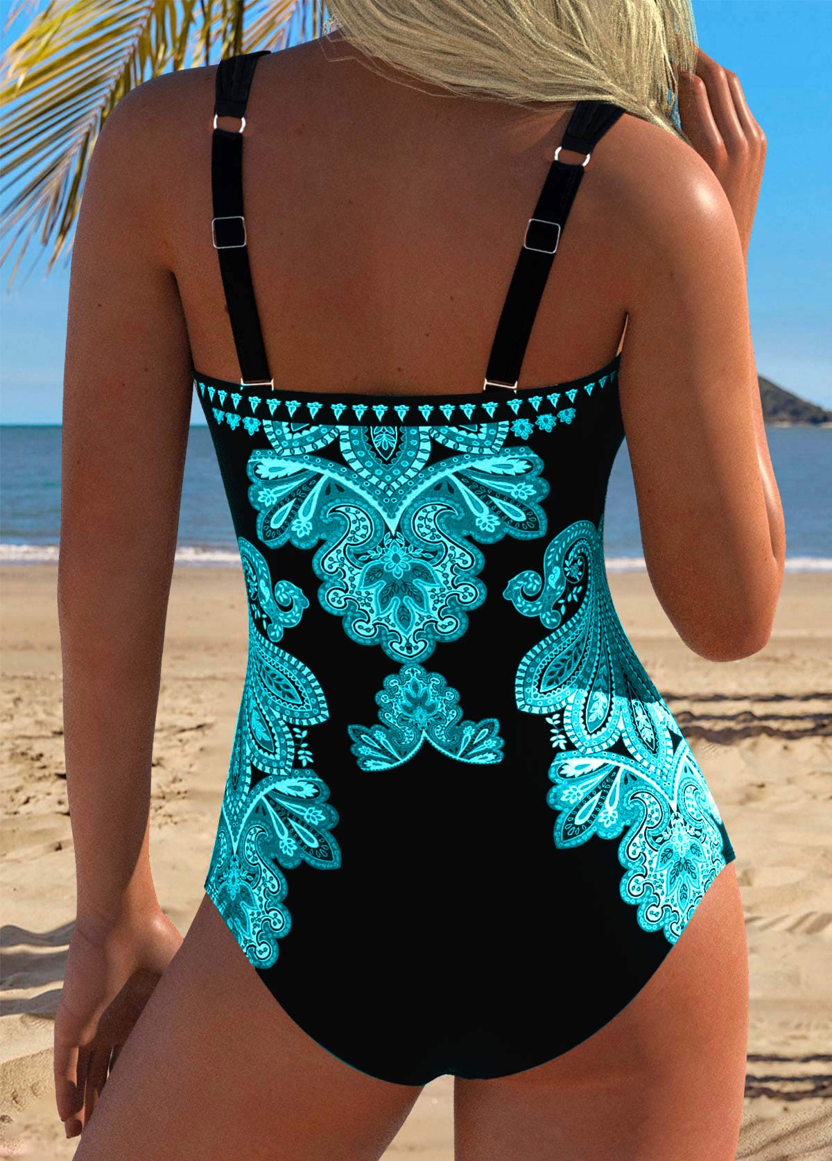 Cyan Tummy Control Tribal Print One Piece Swimwear | picture 
