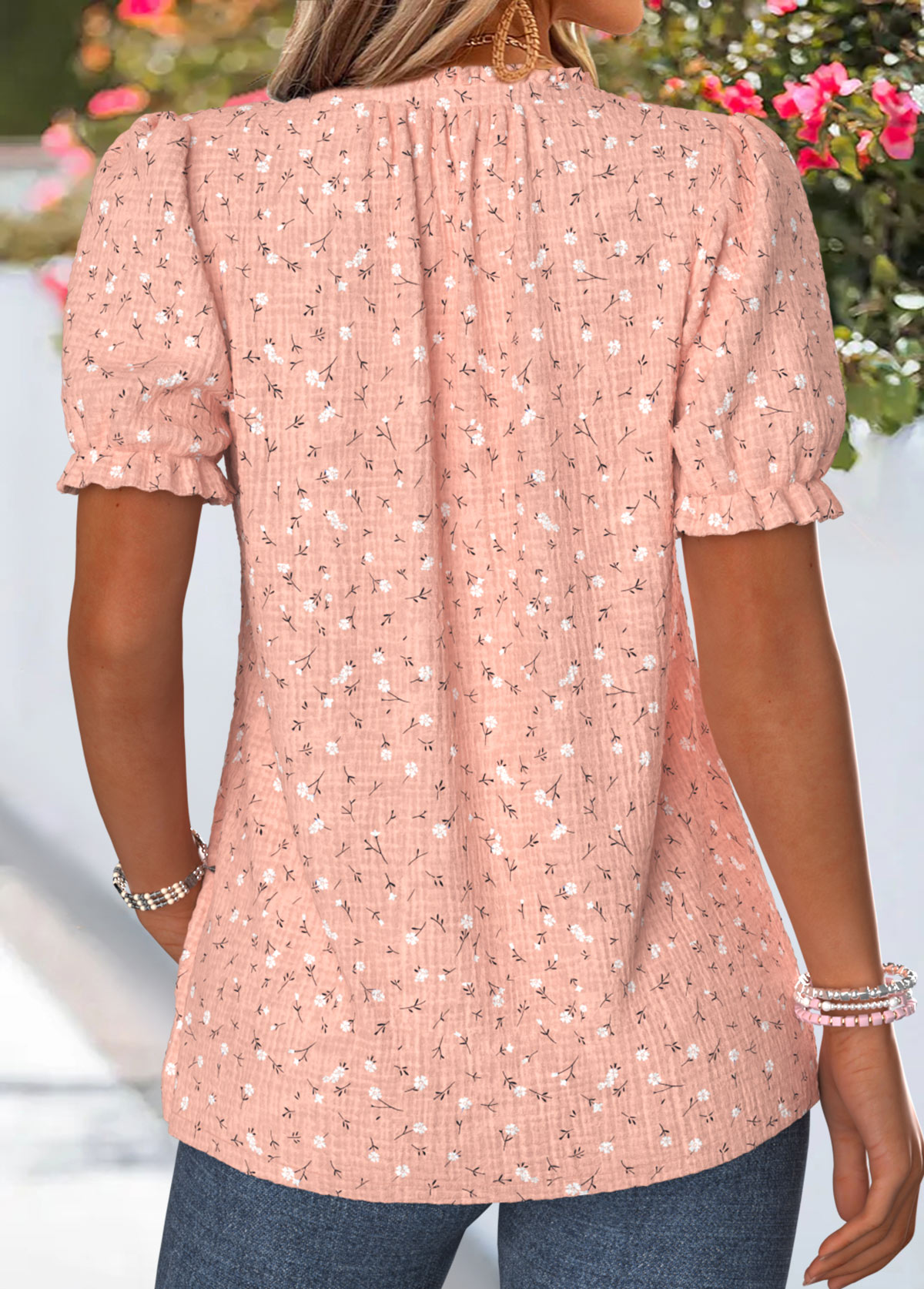 Plus Size Dusty Pink Frill Floral Print T Shirt | picture 