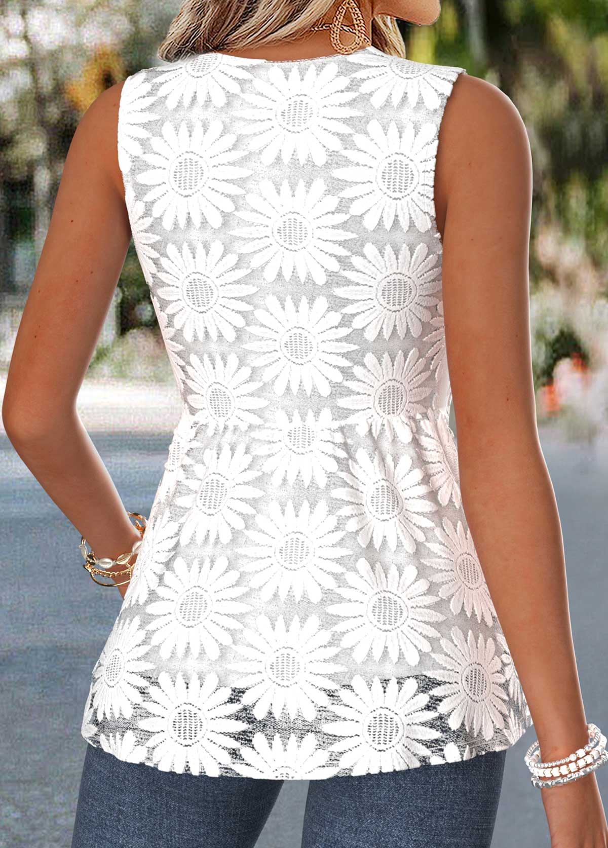 Raw White Twist Sleeveless V Neck Tank Top | picture 