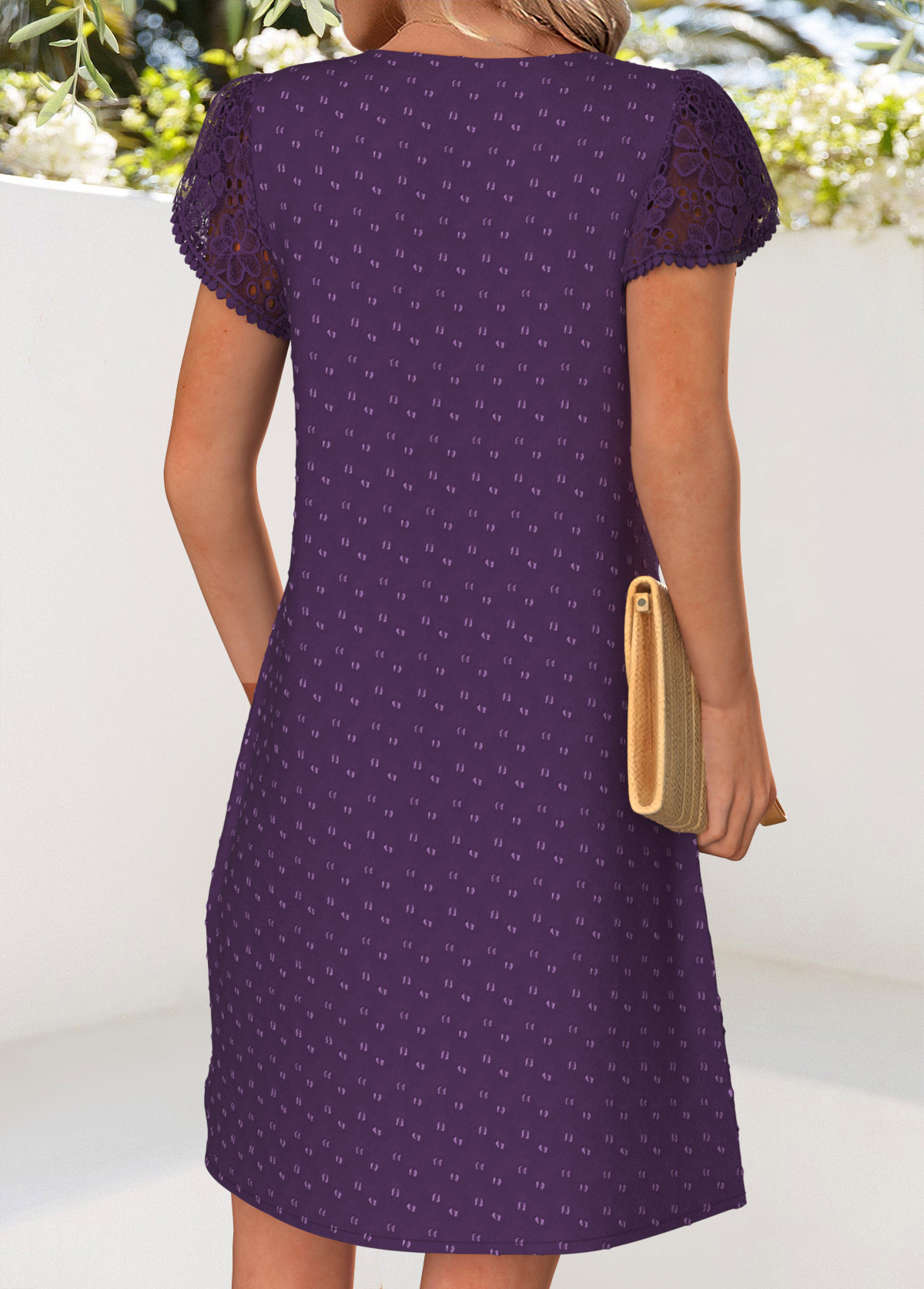 Purple Short Tuck Stitch V Neck Dress | picture 