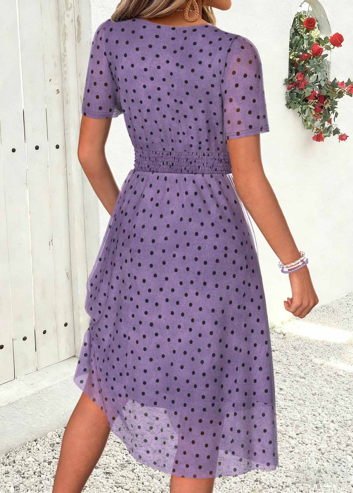 Dusty Purple Polka Dot Layered Short Sleeve Dress | picture 