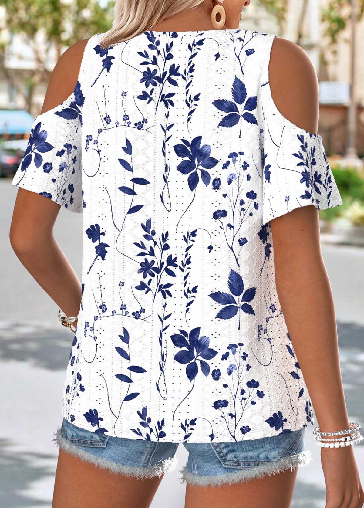 Plus Size Raw White Twist Floral Print T Shirt | picture 