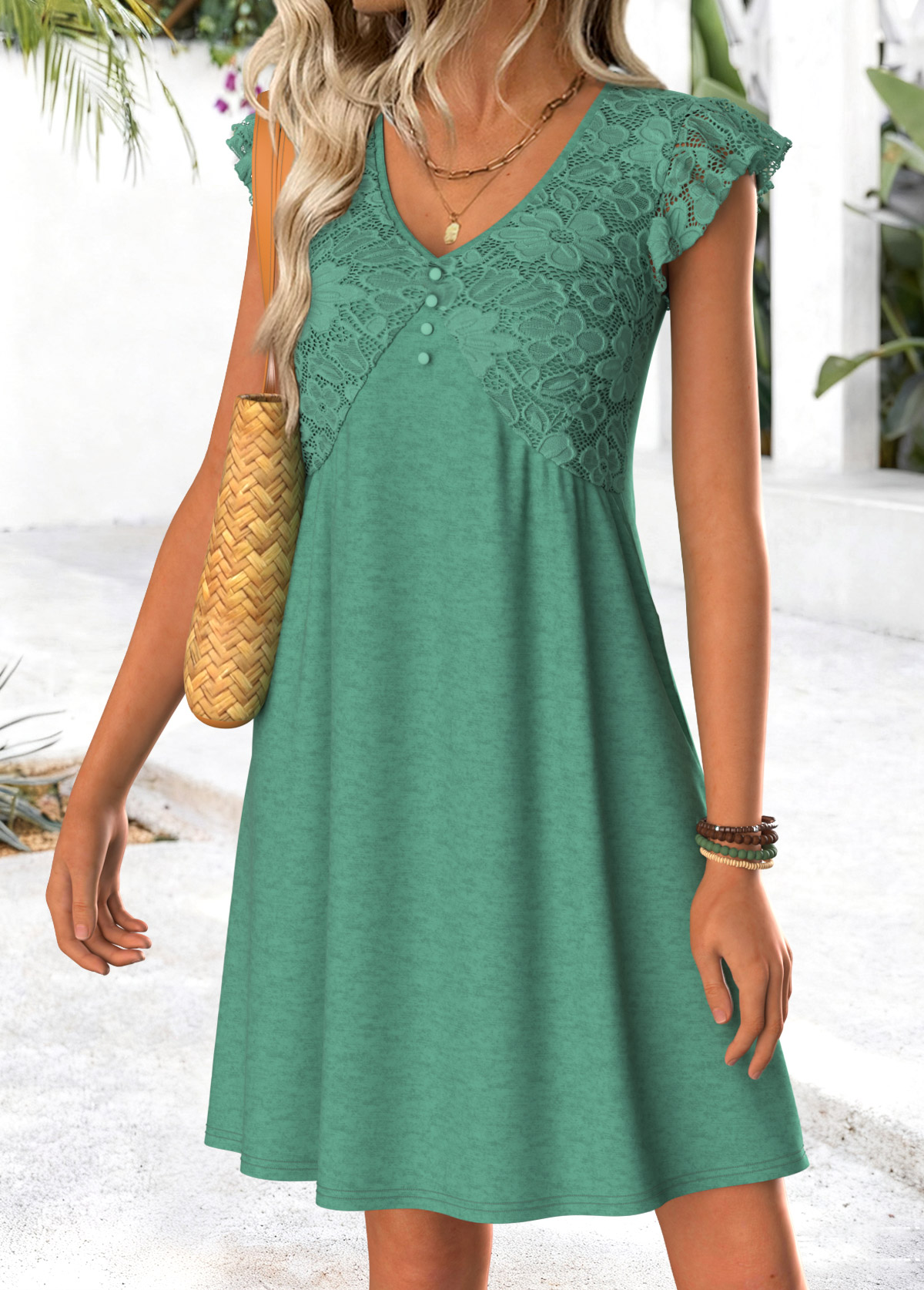 Cyan Short Tummy Coverage V Neck Dress | picture 