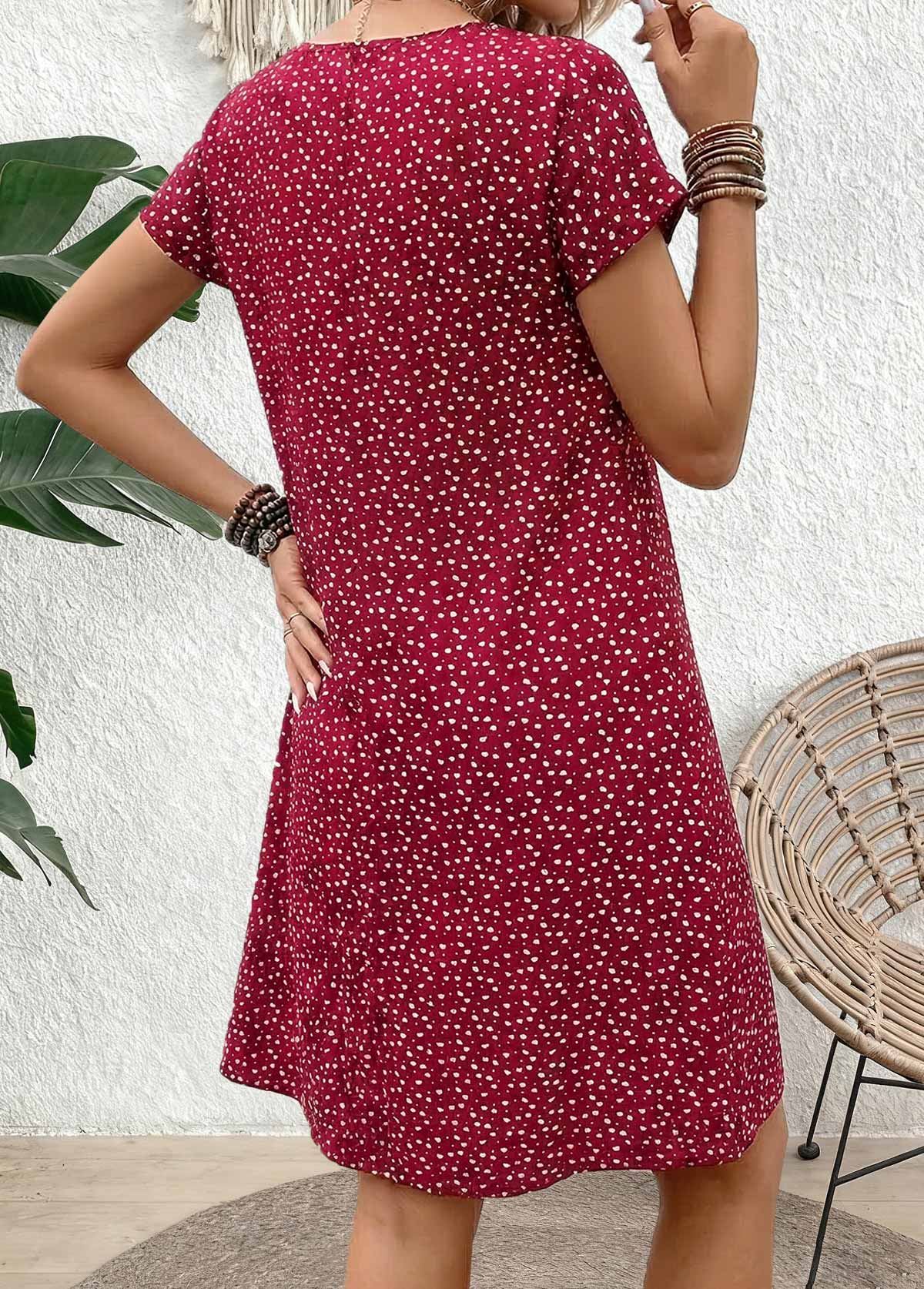 Wine Red Geometric Print Short Tummy Coverage Dress | picture 