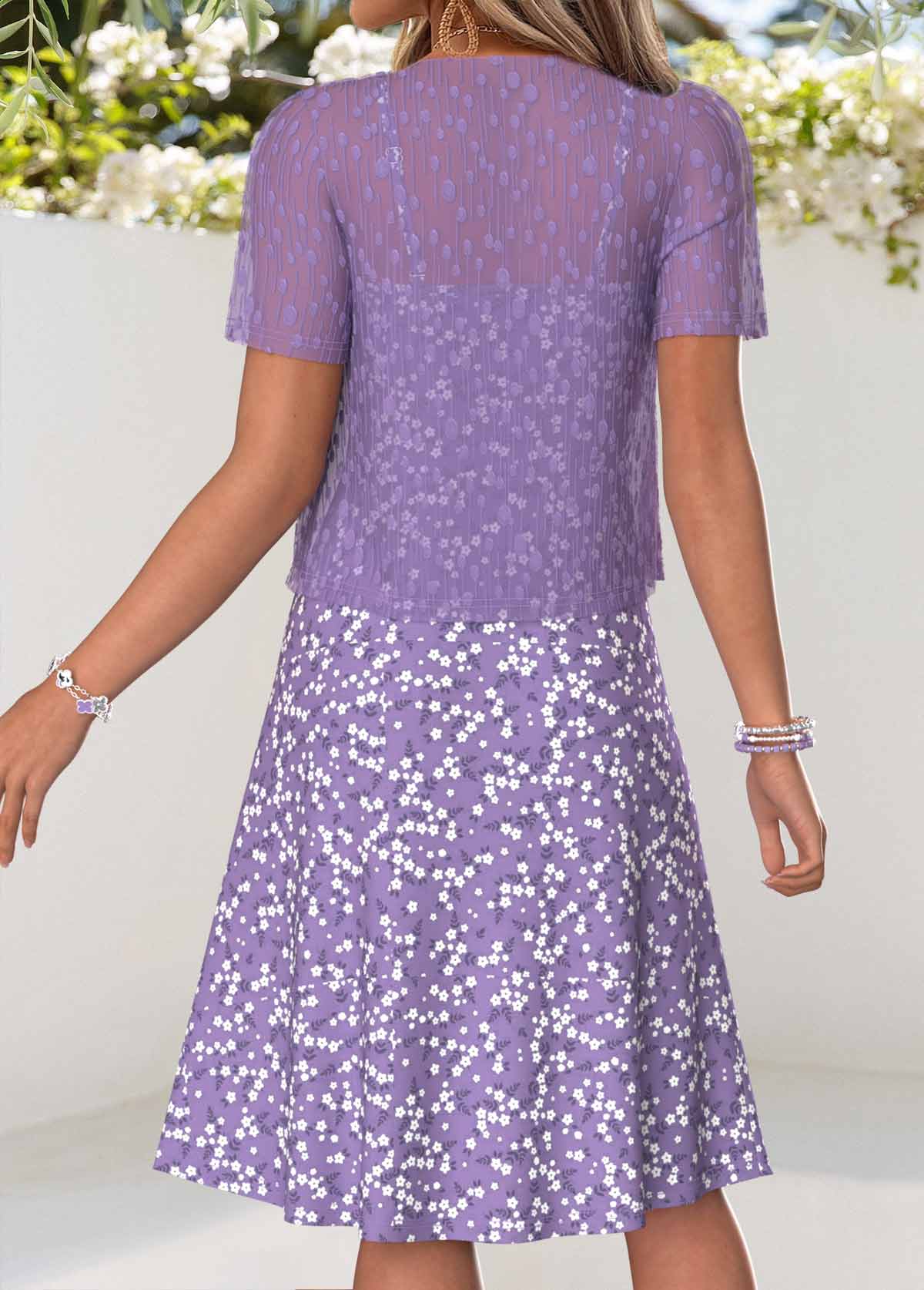 Light Purple Ditsy Floral Print Dress and Cardigan | picture 