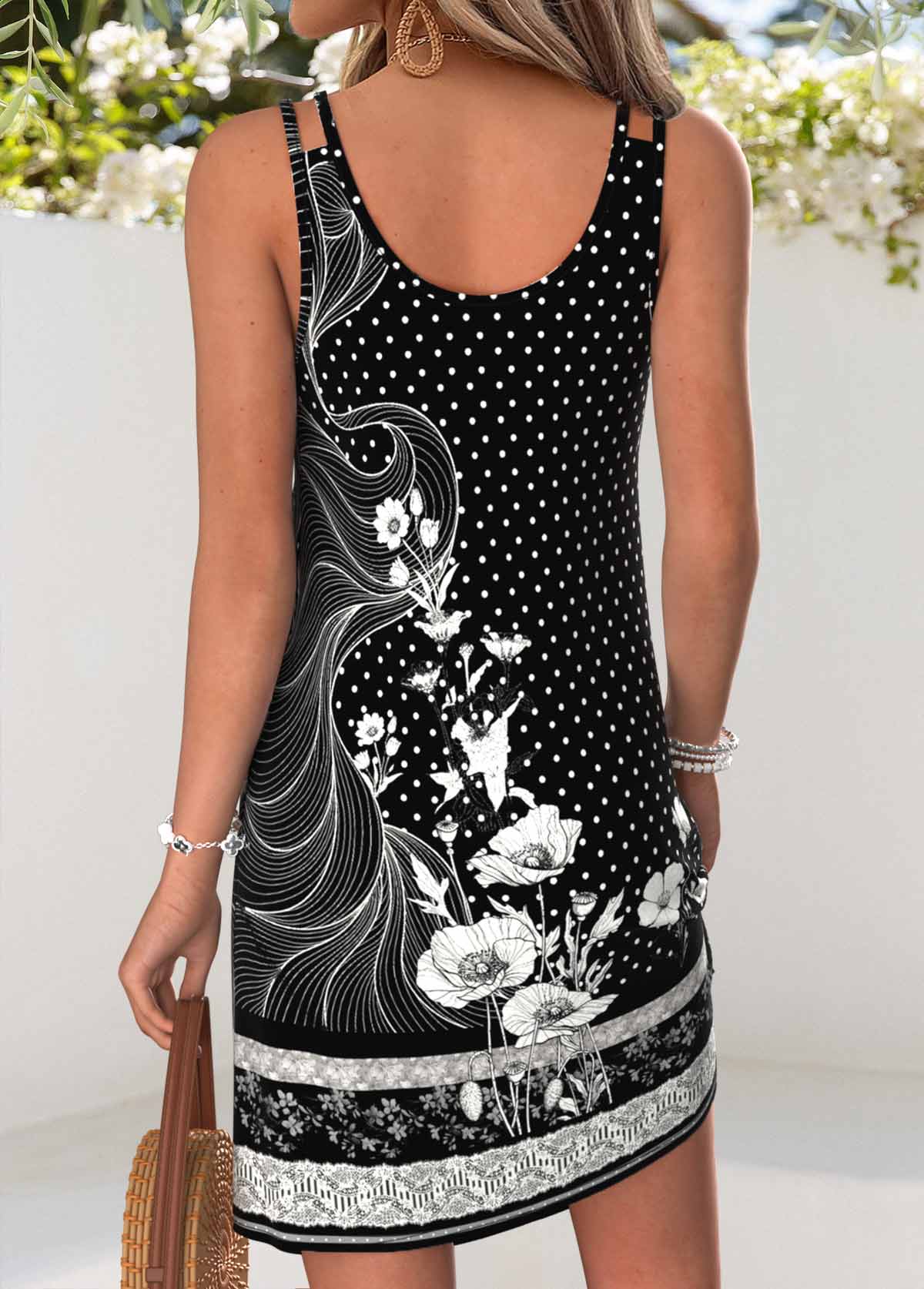 Black Floral Print Short Cut Out Strappy Dress | picture 