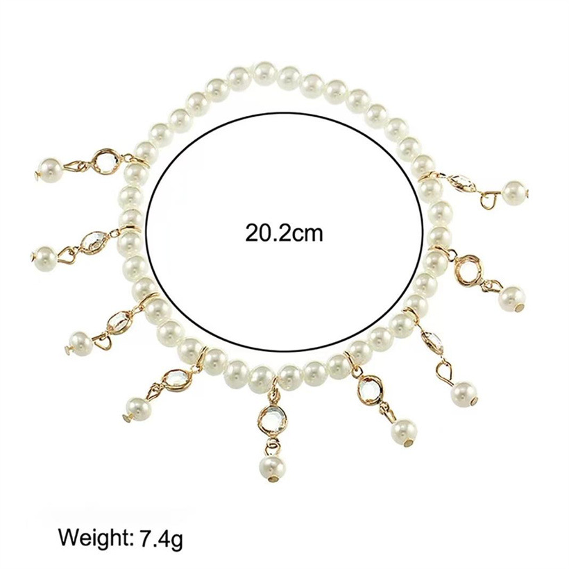 Beige Color Alloy Detail Pearl Anklet | picture 