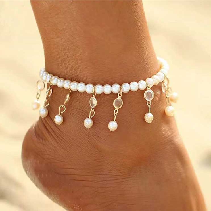Beige Color Alloy Detail Pearl Anklet | picture 