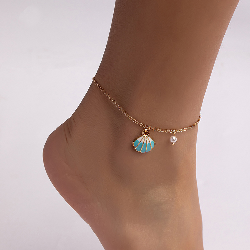Mint Green Pearl Shell Alloy Anklet | picture 
