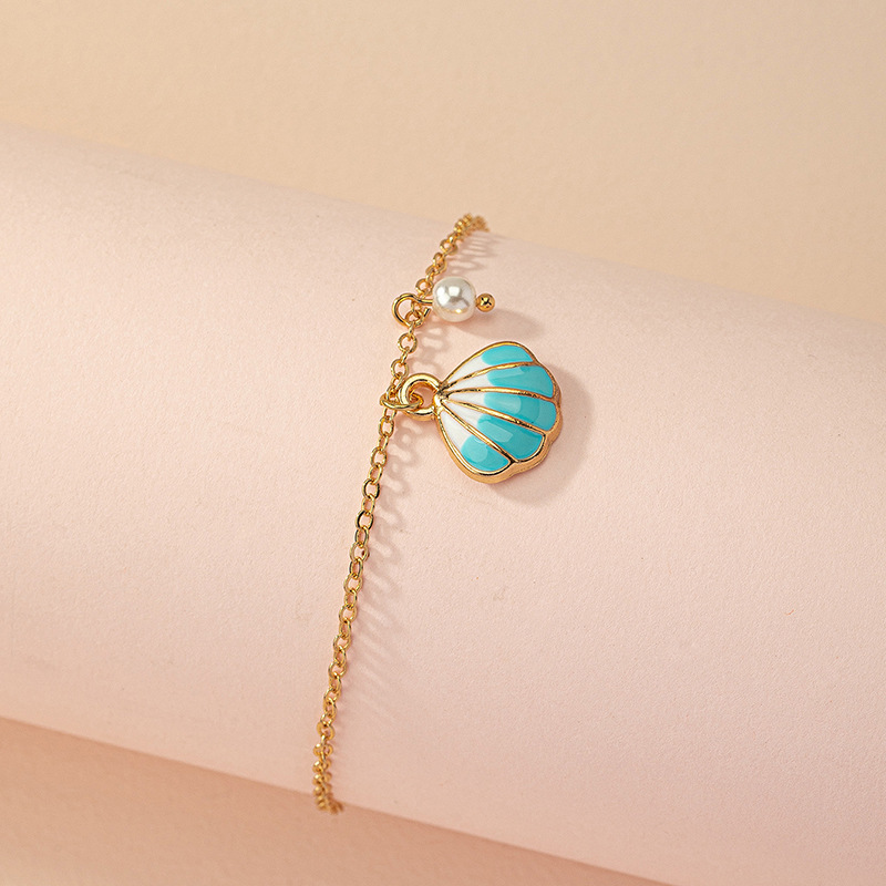 Mint Green Pearl Shell Alloy Anklet | picture 