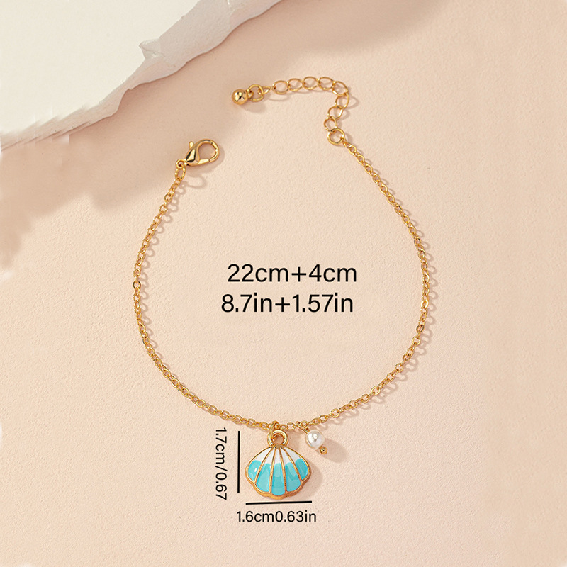 Mint Green Pearl Shell Alloy Anklet | picture 