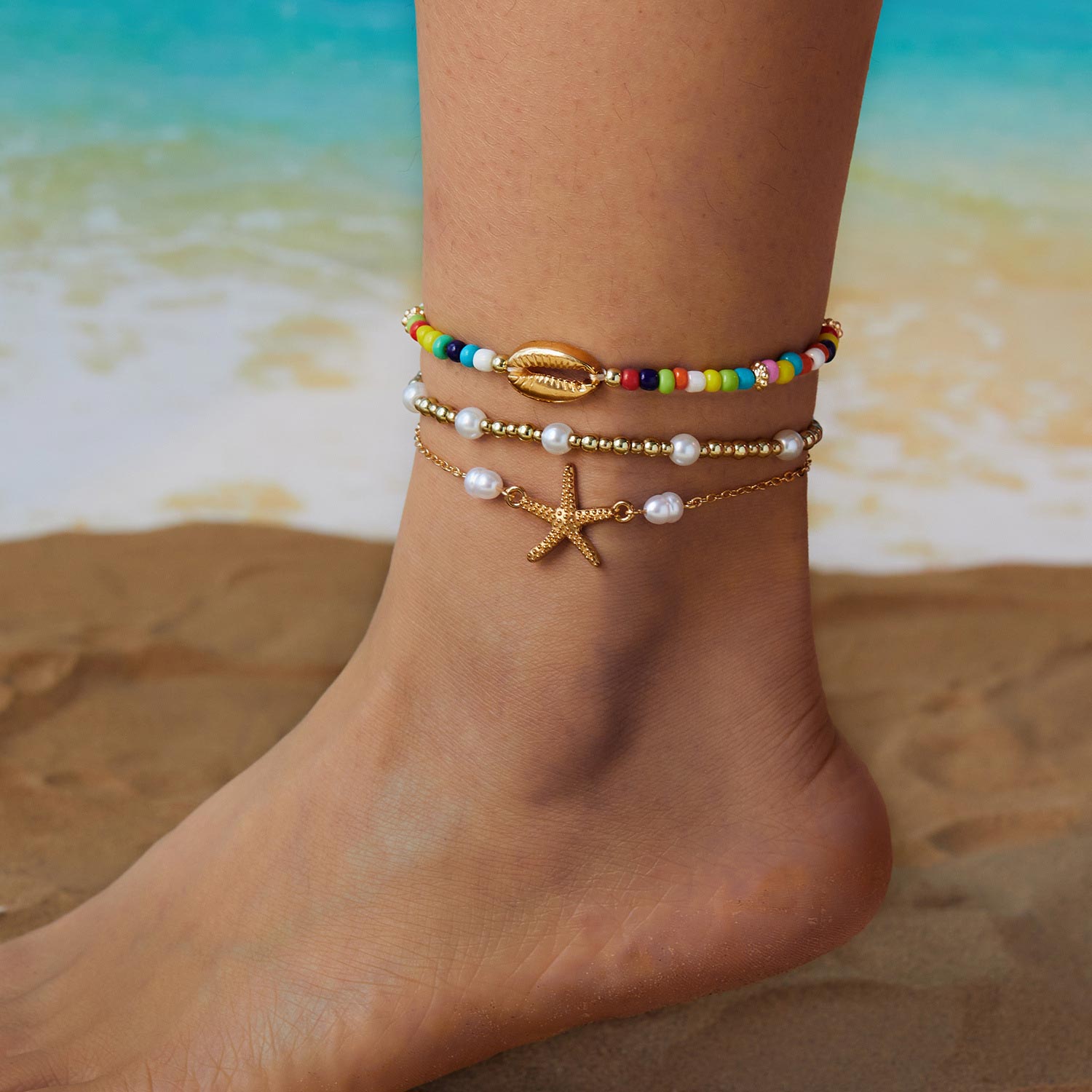Multi Color Shell Starfish Alloy Anklets | picture 