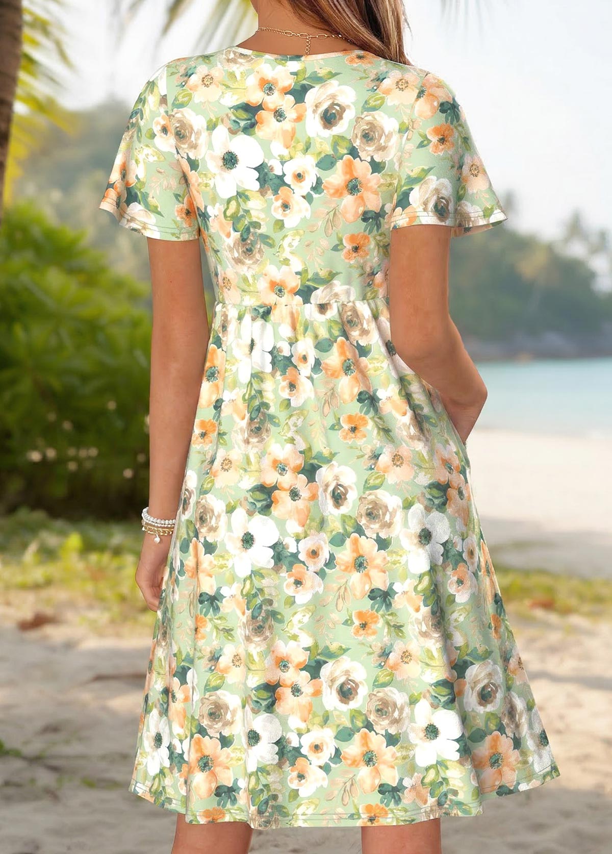 Multi Color Floral Print Double Side Pockets Dress | picture 