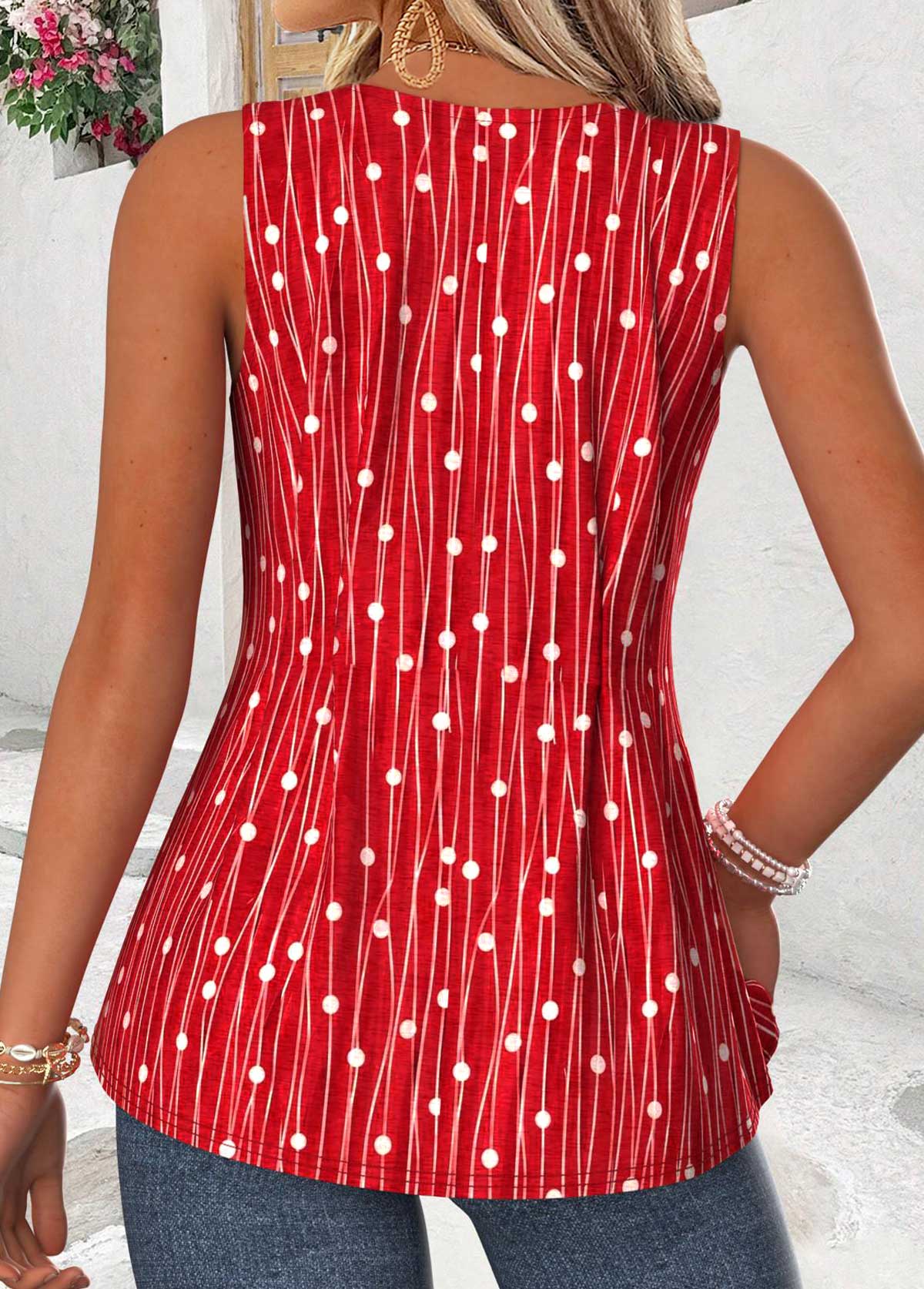 Red Geometric Print Curved Hem Sleeveless Tank Top | picture 