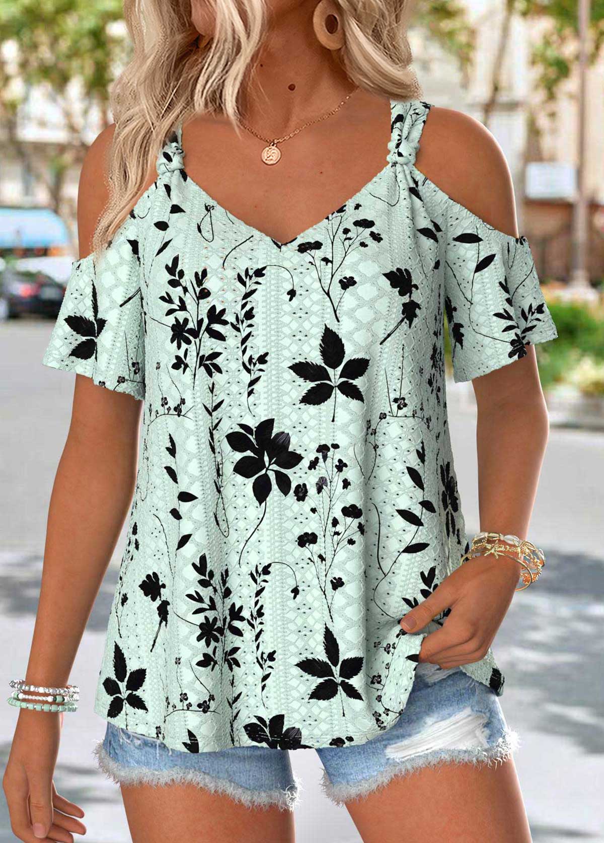 Sage Green Tummy Coverage Floral Print T Shirt | picture 